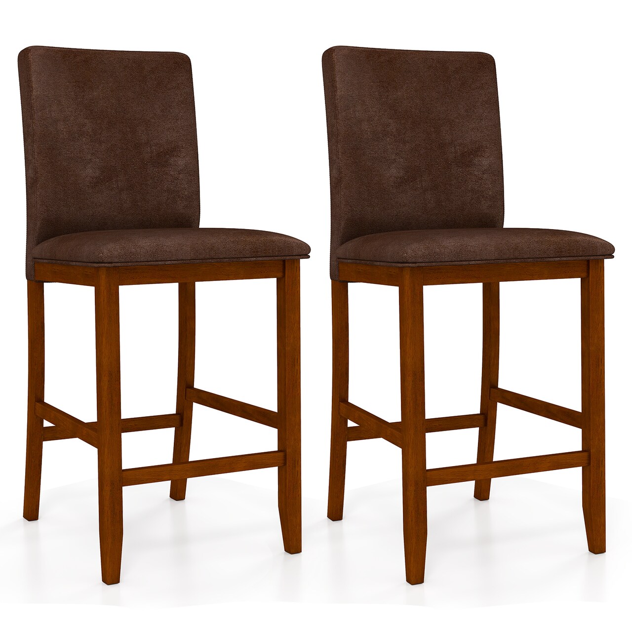Counter Barstools with Rubber wood Legs and Padded Seats Set of 2